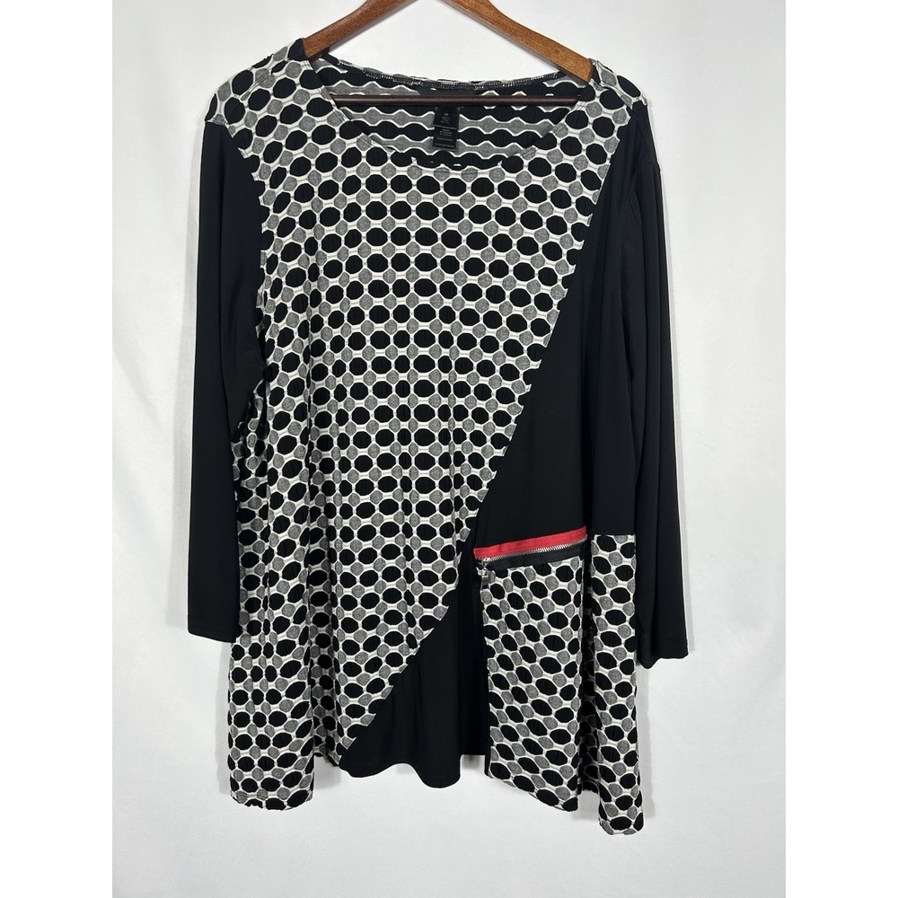 Ali Miles Geo Tunic Top Size 2X Asymmetric‎ Artsy Lagenlook Statement Brunch